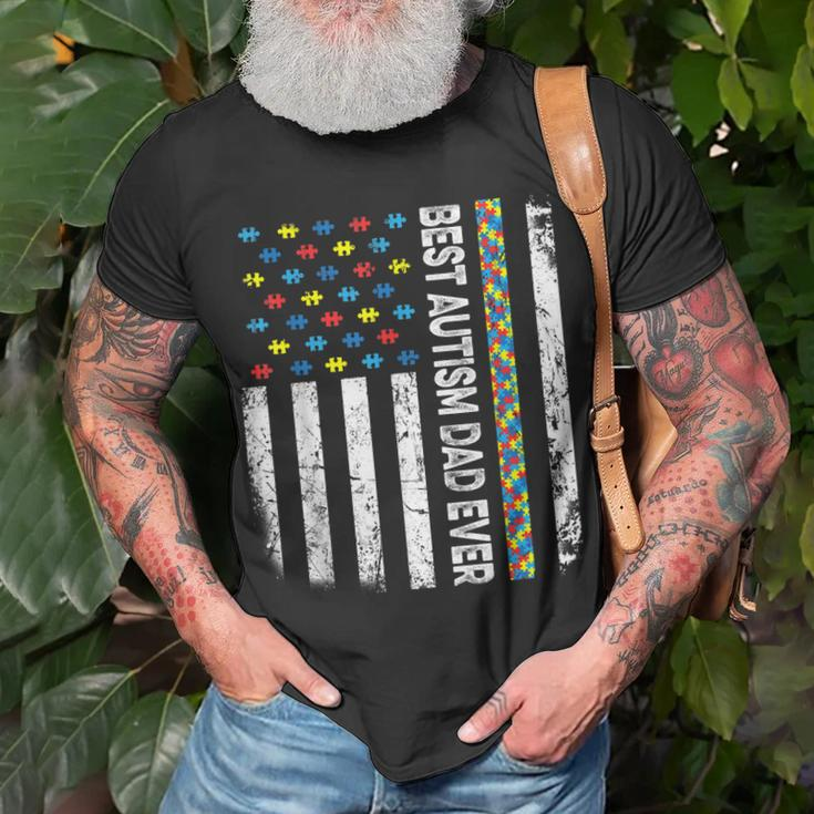 Vintage American Flag Best Autism Dad Ever Autism Awareness Unisex T-Shirt Gifts for Old Men