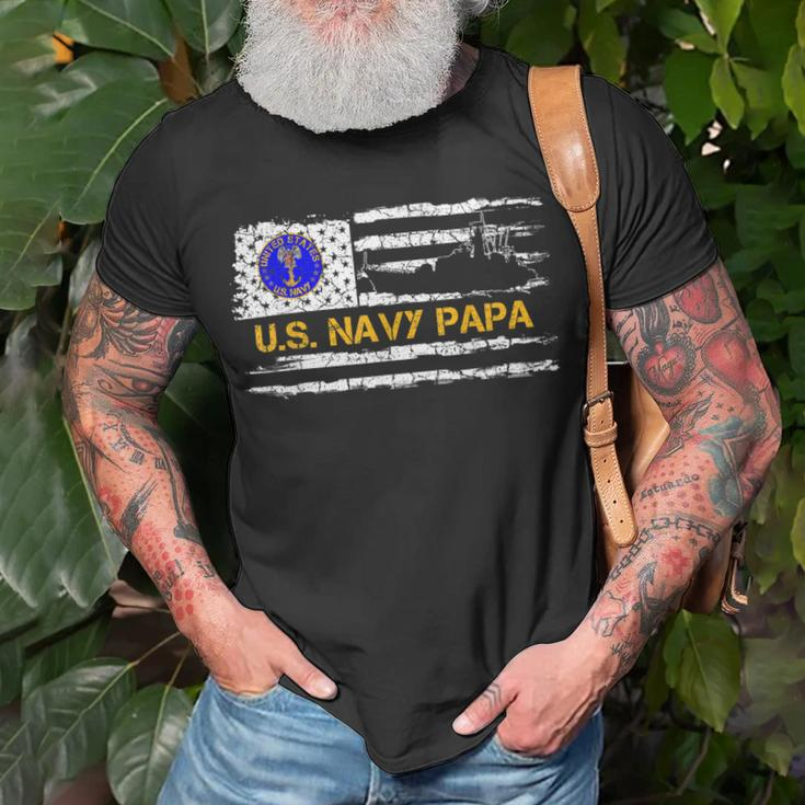 Vintage American Flag Proud Us Navy Papa Veteran Military Unisex T-Shirt Gifts for Old Men