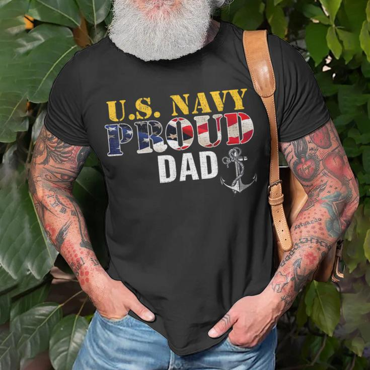 Vintage Navy Proud Dad With US American Flag T-Shirt Gifts for Old Men