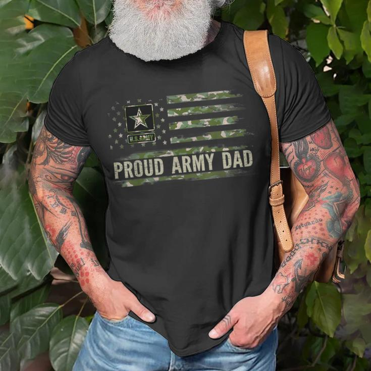 Vintage Proud Army Dad Camo American Flag Veteran T-Shirt Gifts for Old Men