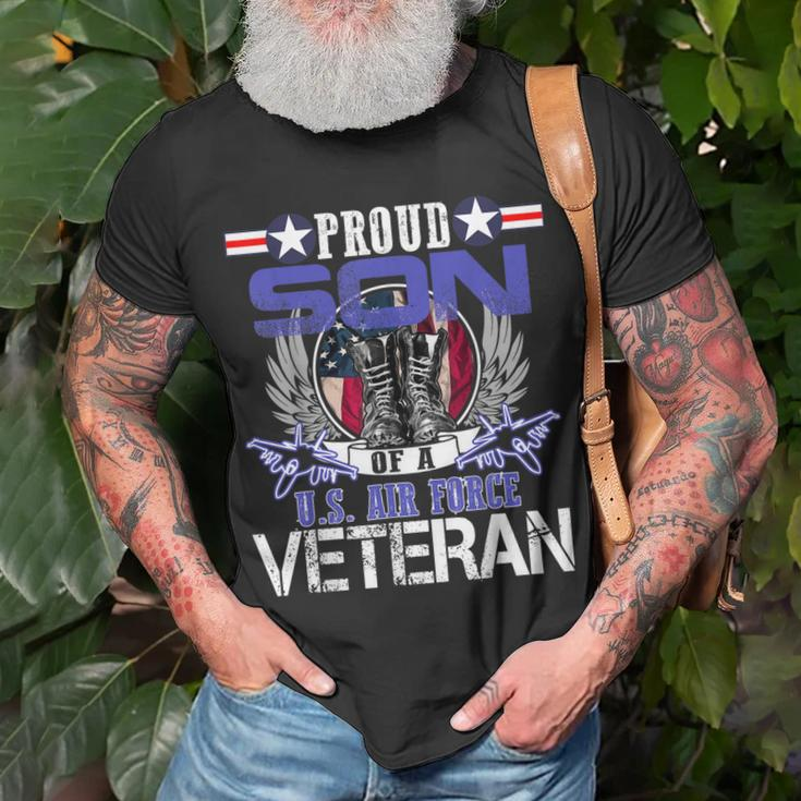 Vintage Proud Son Of A US Air Force Veteran Mom Dad T-Shirt Gifts for Old Men