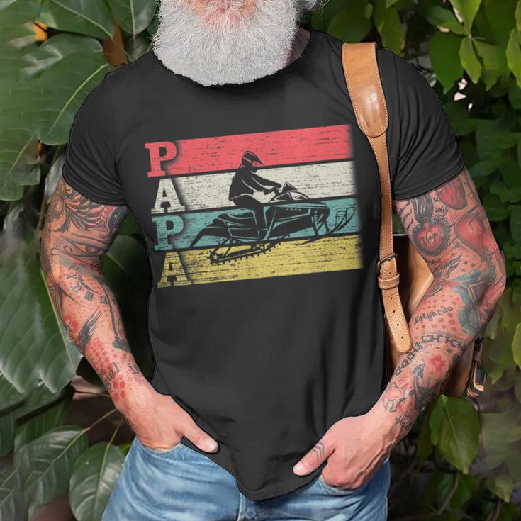 Vintage Retro Snowmobile Papa Snowmobiling Silhouette T-Shirt Gifts for Old Men