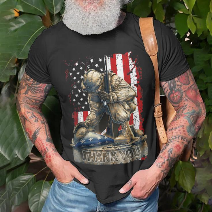 Vintage Us Flag Veteran Thank You Military Boot Veteran Day Unisex T-Shirt Gifts for Old Men