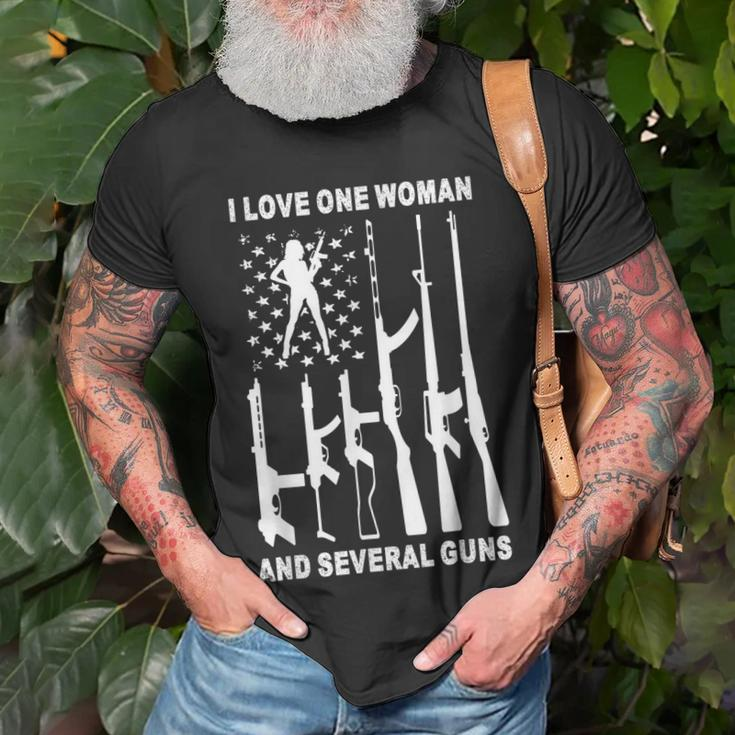 Vintage Usa Flag Dad Grandpa I Love One Woman & Several Guns T-Shirt Gifts for Old Men