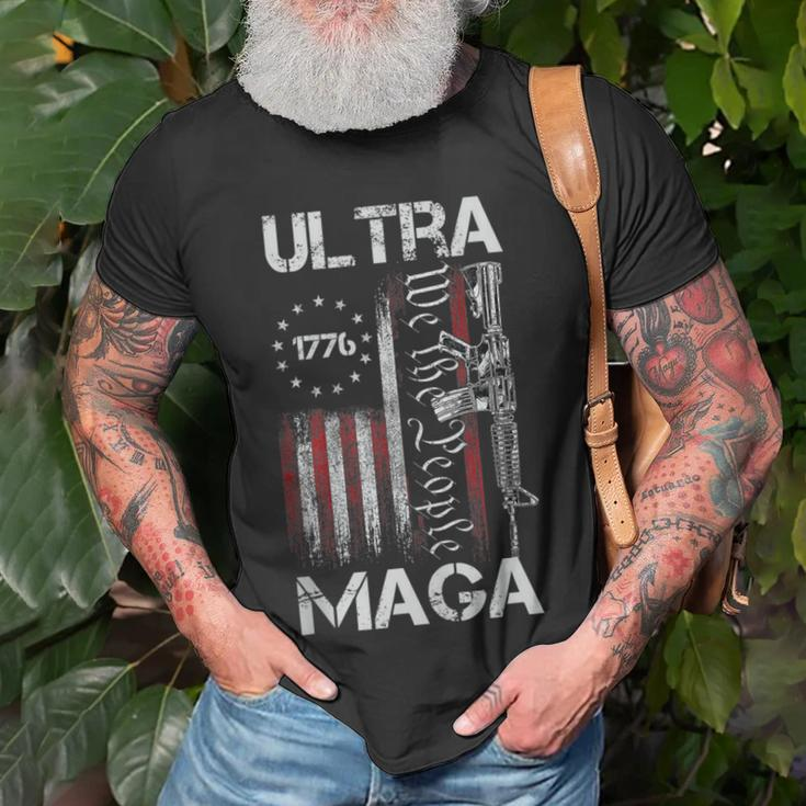 Vintage Usa Flag Ultra Maga Gun Usa 4Th Of July Trump 2024 Unisex T-Shirt Gifts for Old Men