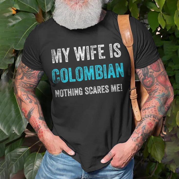 My Wife Is Colombian Nothing Scares Me Husband T-shirt Gifts for Old Men