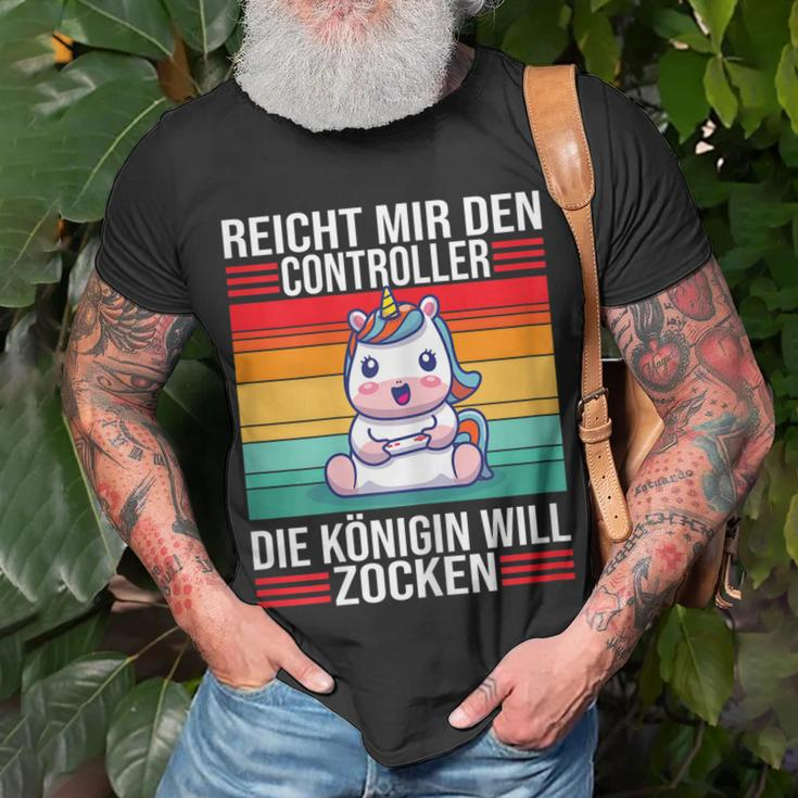 Zocken Reicht Mir Den Controller Königin Ps5 Konsole Gamer T-Shirt Geschenke für alte Männer
