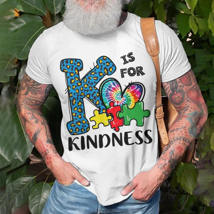Autism Awareness K Is For Kindness Puzzle Piece Be Kind Unisex T-Shirt Gifts for Old Men