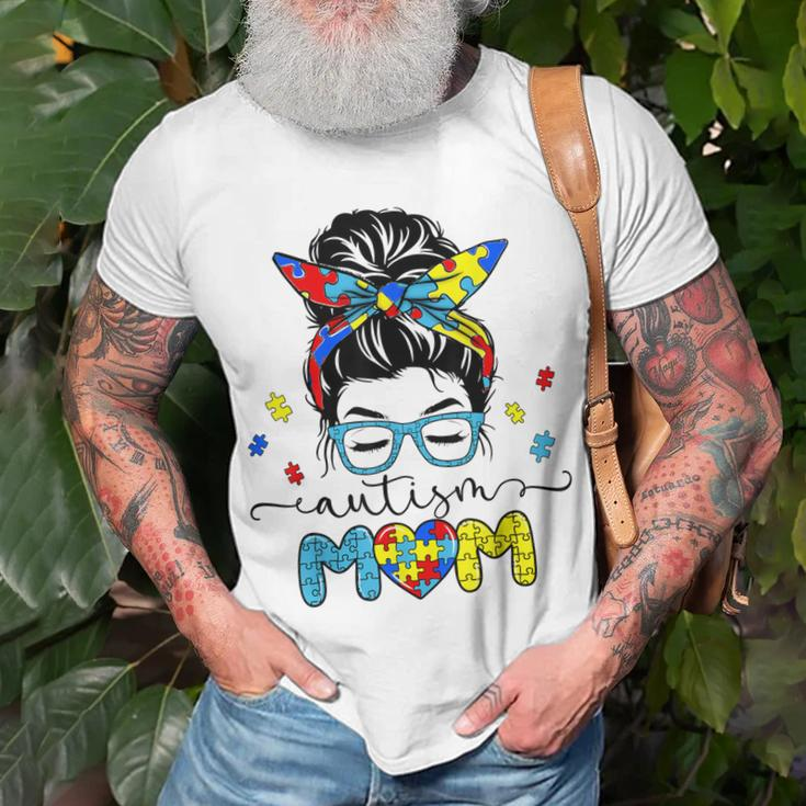 Autism Mom Messy Bun Sunglasses Bandana Autism Awareness Unisex T-Shirt Gifts for Old Men