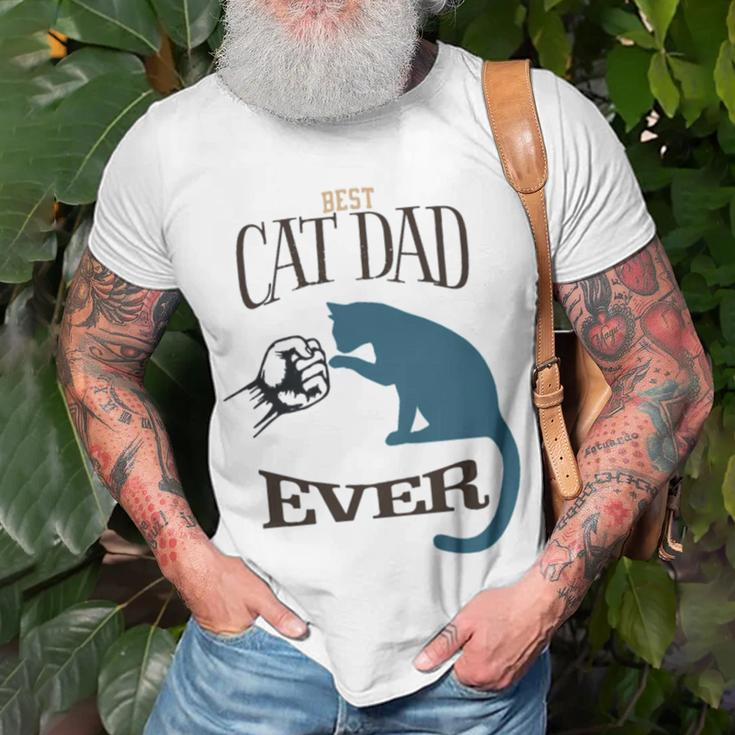 Best Cat Dad Ever Fist Bump Blue Cat Personalized Cat Dad Unisex T-Shirt Gifts for Old Men