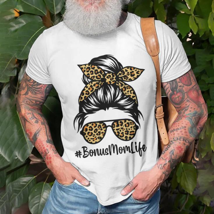 Bonus Mom Life Leopard Messy Bun Stepmom Mothers Day Unisex T-Shirt Gifts for Old Men