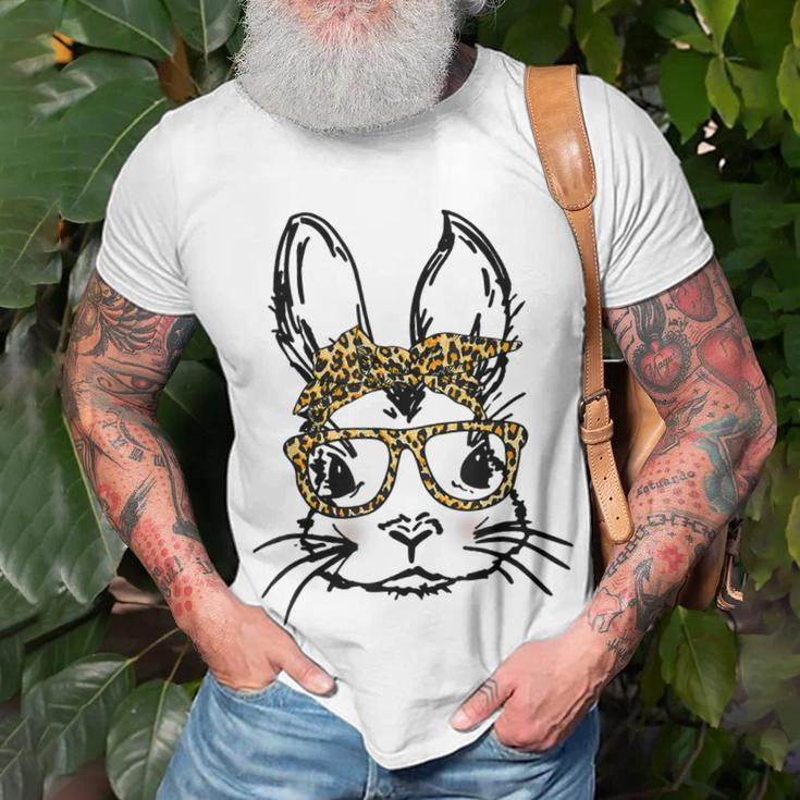 Cute Bunny Wearing Glasses Leopard Easter Day T-Shirt Gifts for Old Men