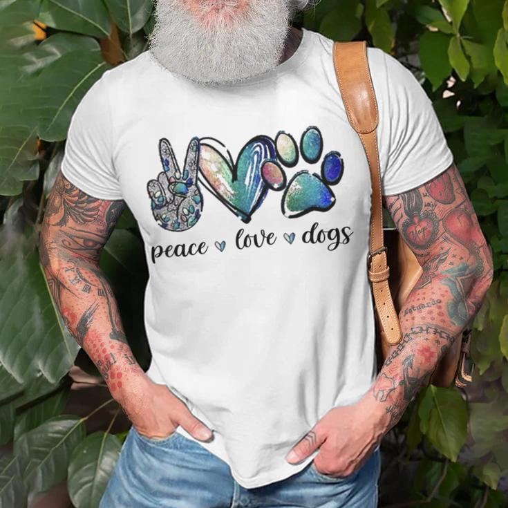 Dog Lover Peace Love Dogs Puppy Paw Unisex T-Shirt Gifts for Old Men