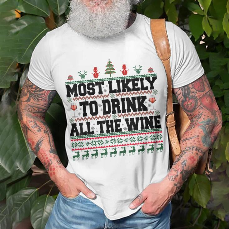 Familien-Weihnachts-T-Shirt: Wer trinkt den Wein? Lustiges Design Geschenke für alte Männer