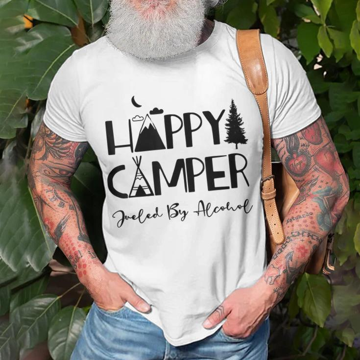 Happy Camper Fueled By Alcohol Funny Drinking Party Camping Unisex T-Shirt Gifts for Old Men