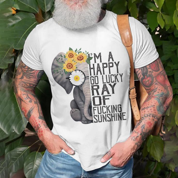 Im A Happy Go Lucky Ray Of Fucking Sunshine Hippie Elephant Gift For Womens Unisex T-Shirt Gifts for Old Men