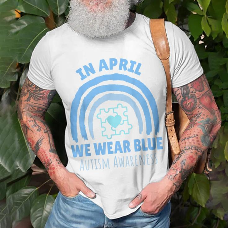 In April We Wear Blue Autism Awareness Month Puzzle Unisex T-Shirt Gifts for Old Men
