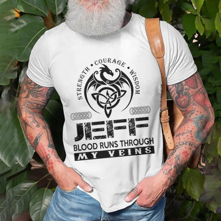 Jeff Blood Runs Through My Veins Unisex T-Shirt Gifts for Old Men