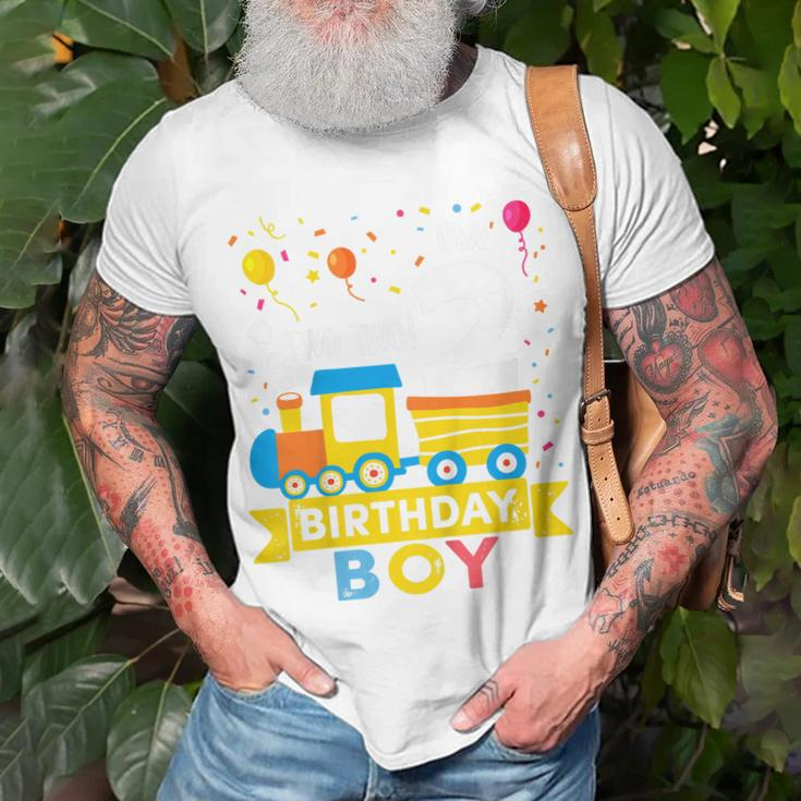 Kids 2 Year Old Birthday Boy Train 2Nd Birthday Boy Unisex T-Shirt Gifts for Old Men