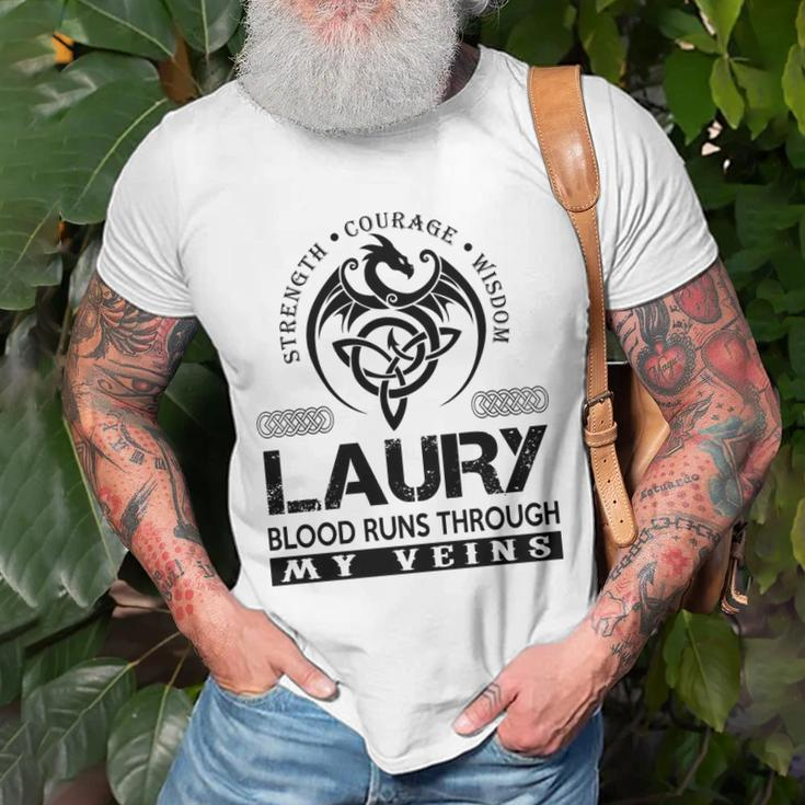 Laury Blood Runs Through My Veins Unisex T-Shirt Gifts for Old Men