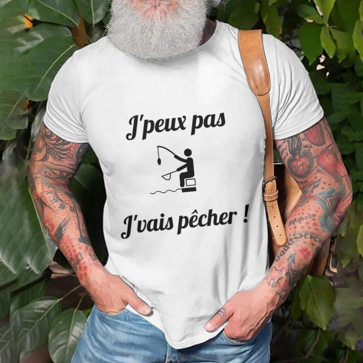 Lustiges Angler T-Shirt J'peux pas, j'vais pêcher!, Weiß Geschenke für alte Männer