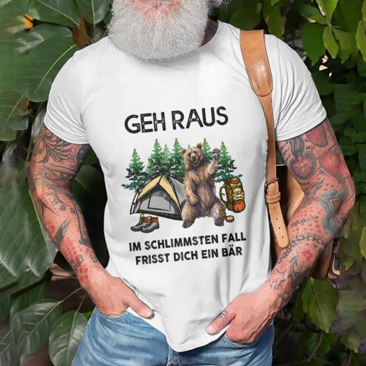 Lustiges Camping T-Shirt Geh Raus, frisst dich ein Bär, Spruch Tee Geschenke für alte Männer