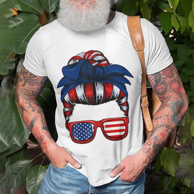 Messy Bun American Flag 4Th Of July Patriotic Mom Gift For Womens Unisex T-Shirt Gifts for Old Men