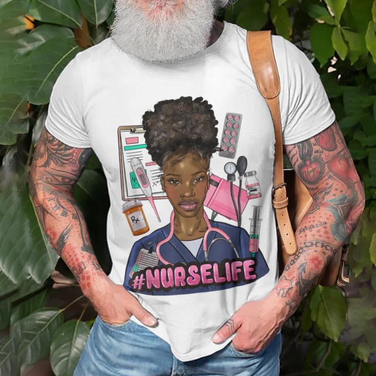 Nurse Life Messy Bun Afro Medical Assistant African American T-Shirt Gifts for Old Men