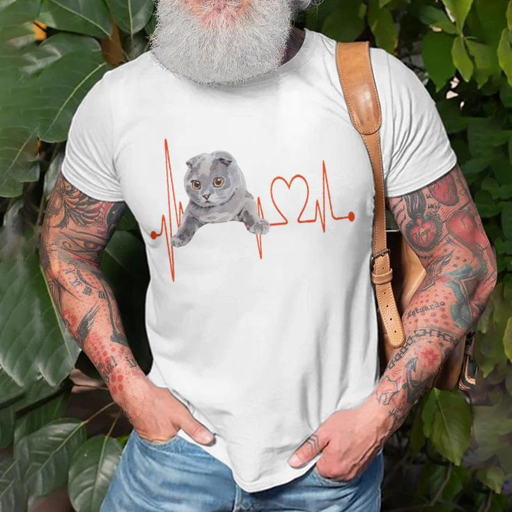 Schottische Katzen Herzschlag EKG T-Shirt für Kätzchenliebhaber Geschenke für alte Männer