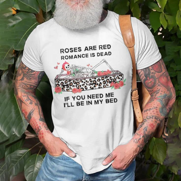 Skull Rose Are Red Romance Is Dead Unisex T-Shirt Gifts for Old Men