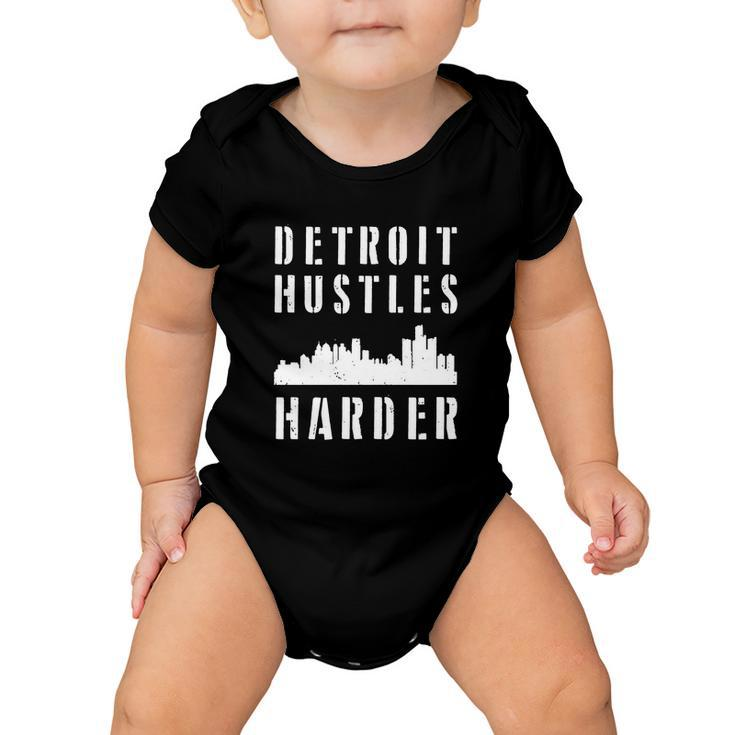 Detroit Hustles Harder City Silhouette Baby Onesie