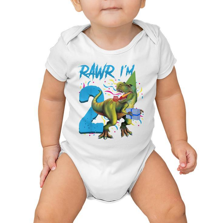 Kids Rawr Im 2Nd Birthday Boy Dinosaur T-Rex 2 Years Old Party  Baby Onesie
