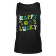 St Patricks Day Happy Go Lucky Shamrock Irish Retro Groovy  Unisex Tank Top