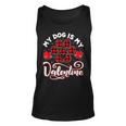 Dog Lover My Dog Is My Valentine Cute Paw Print Red Plaid Unisex Tank Top