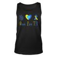 Peace Love T21 Blue Yellow World Down Syndrome Day 2023 Unisex Tank Top