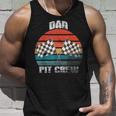 Dad Pit Crew Race Car Chekered Flag Vintage Racing Party Unisex Tank Top Gifts for Him