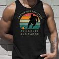 Easily Distracted By Hockey And Tacos Funny Hockey Players Unisex Tank Top Gifts for Him