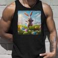 Happy Easter Bunny Hopping Over Colored Eggs Unisex Tank Top Gifts for Him