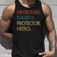 Mens Husband Daddy Protector Hero Fathers Day Gift Dad Son Unisex Tank Top Gifts for Him
