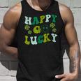 St Patricks Day Happy Go Lucky Shamrock Irish Retro Groovy Unisex Tank Top Gifts for Him