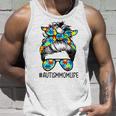 Autism Awareness Momlife Messy Bun Puzzle Beached Supporter Unisex Tank Top Gifts for Him