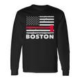 Boston Us Flag Pocket Firefighter Thin Red Line Fireman Long Sleeve T-Shirt Gifts ideas