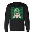 Groovy Smile Face Lucky Vibes Shamrock St Patricks Day Long Sleeve T-Shirt Gifts ideas