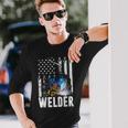 American Flag Welder Patriotic Fathers Day Long Sleeve T-Shirt Gifts for Him