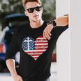 Faith Freedom Heart 4Th Of July Patriotic Flag Long Sleeve T-Shirt Gifts for Him
