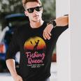 Fishing Queen Damen Langarmshirts mit Angler-Sonnenuntergang und Spruch Geschenke für Ihn