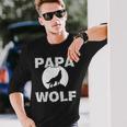 Mens Papa Wolf Cool Dad Daddy Dada Pops Fathers Day Gift Idea Men Women Long Sleeve T-shirt Graphic Print Unisex Gifts for Him