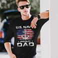 US Navy Proud Dad With American Flag Veteran Day Long Sleeve T-Shirt Gifts for Him