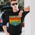 Vintage Style Swimming Lover Swimmer Swim Dad Fathers Day Long Sleeve T-Shirt Gifts for Him