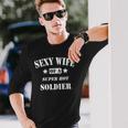Womens Funny Wife Army Husband Military Soldier Veteran Men Women Long Sleeve T-shirt Graphic Print Unisex Gifts for Him
